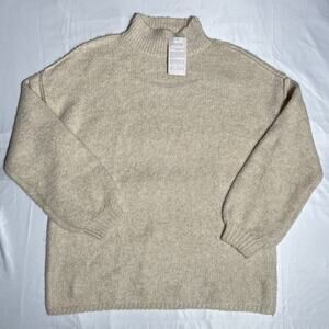 BTFBM Women’s Mock Neck Pullover Sweater Tan Oversized Chunky Knit Size L